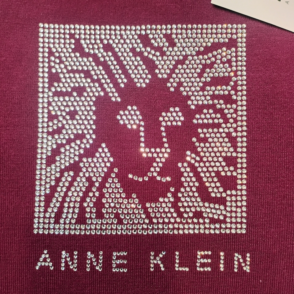 NWT M Anne Klein Maroon Tiger Rhinestone Logo Crew Long Sleeve Sweater NEW - Picture 5 of 10